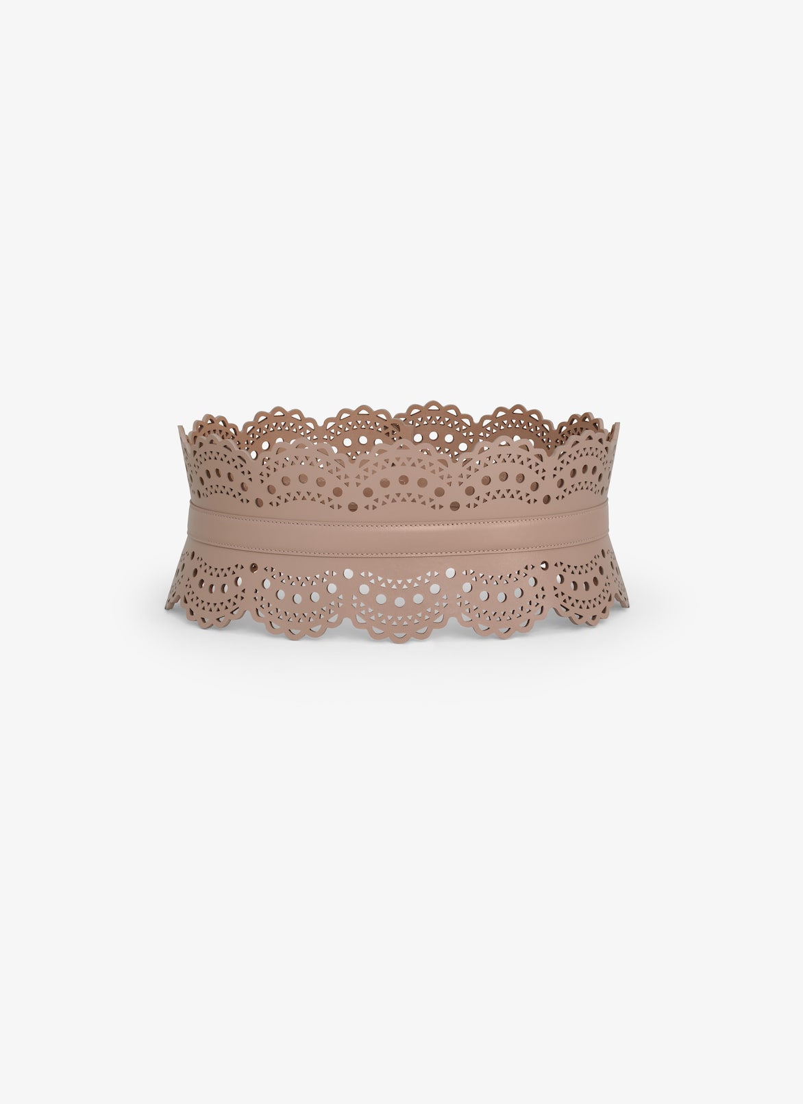 CINTURÓN BUSTIER DE PIEL DE BECERRO CON MOTIVOS VIENNE Y OLA ALAÏA ARENA CINTURÓN BUSTIER DE PIEL DE BECERRO CON MOTIVOS VIENNE Y OLA